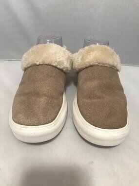 Minnetonka Tan Suede Sherpa Lined Clog Slipper Size 9 40461 Windy